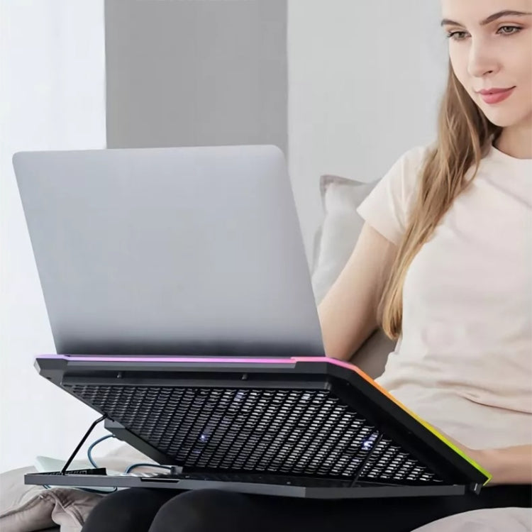 ICE COOREL K15C Smart Adjustable Laptop Radiator Base With RGB Lighting Effect, Color: 15 Fans