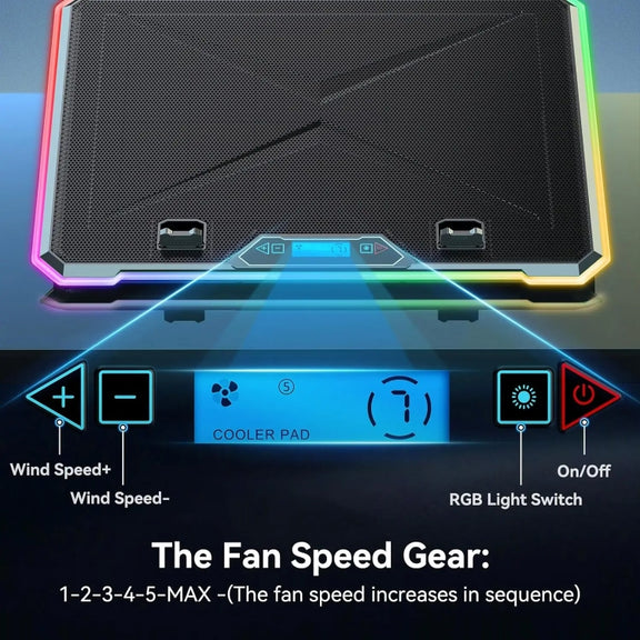 ICE COOREL K15C Smart Adjustable Laptop Radiator Base With RGB Lighting Effect, Color: 14 Fans