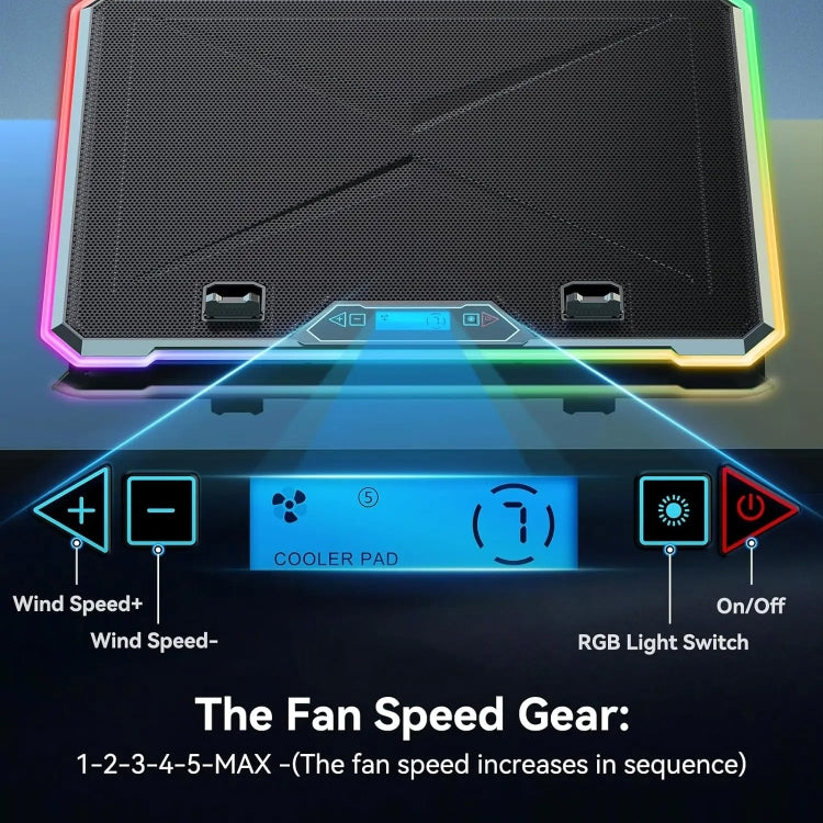 ICE COOREL K15C Smart Adjustable Laptop Radiator Base With RGB Lighting Effect, Color: 15 Fans