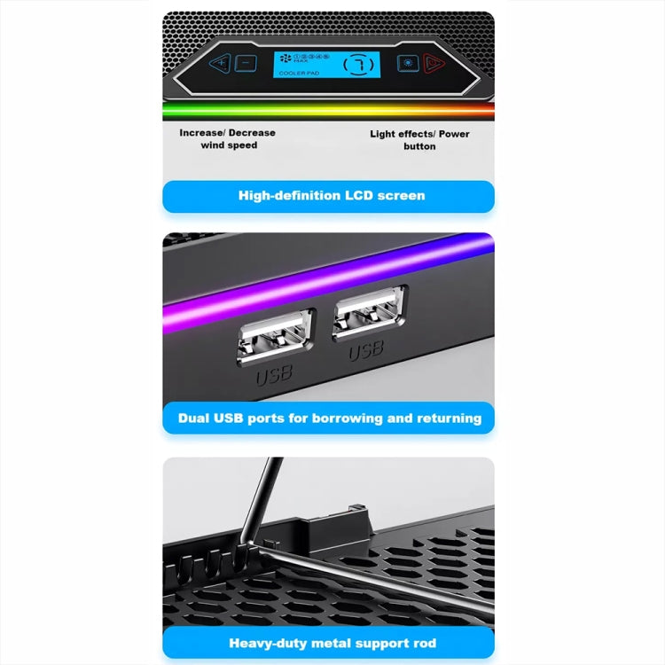 ICE COOREL K15C Smart Adjustable Laptop Radiator Base With RGB Lighting Effect, Color: 15 Fans
