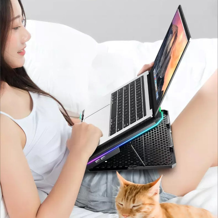 ICE COOREL K15C Smart Adjustable Laptop Radiator Base With RGB Lighting Effect, Color: 15 Fans