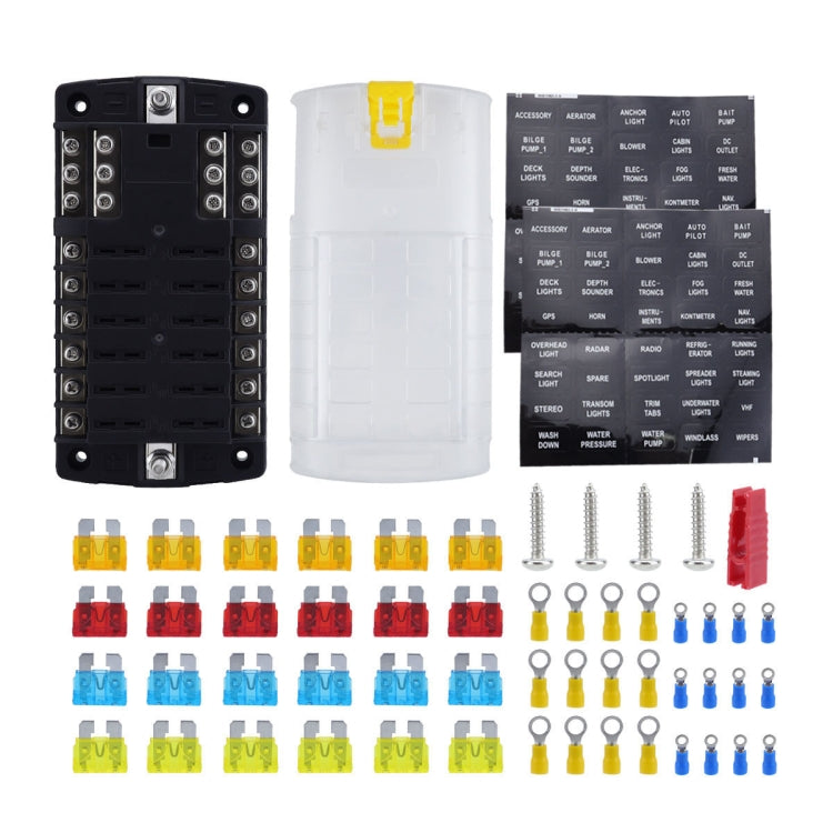 RV Yacht 12-way LED Insulated Flame-retardant Fuse Holder Box with Wire(Configuration 2)