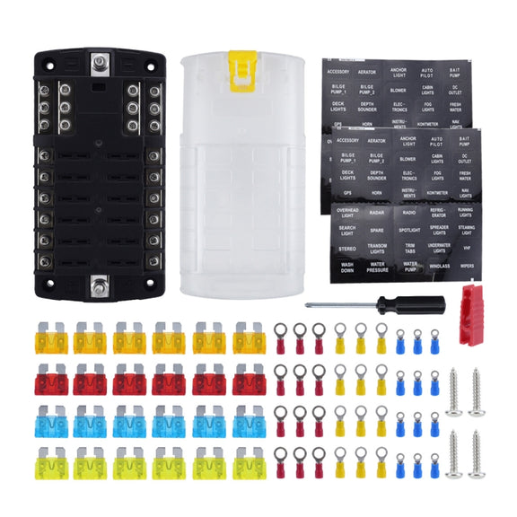 RV Yacht 12-way LED Insulated Flame-retardant Fuse Holder Box with Wire(Configuration 3)