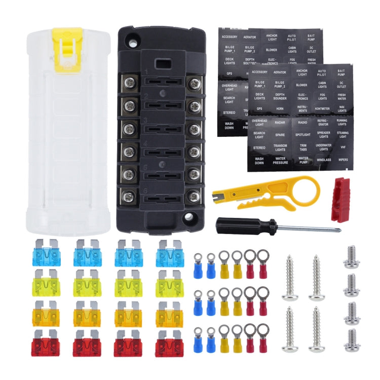 6-Way Plug-In Insulated Cover Fuse Box For Cars Yachts, Set: Enhanced Version B