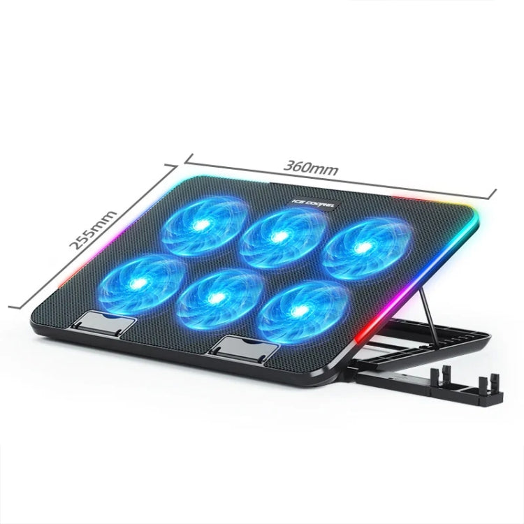 ICE COOREL A9R 6-fans Adjustable Laptop Stand Radiator with RGB Atmosphere Light(Black)