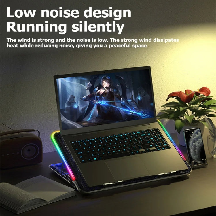 ICE COOREL A9R 6-fans Adjustable Laptop Stand Radiator with RGB Atmosphere Light(Black)