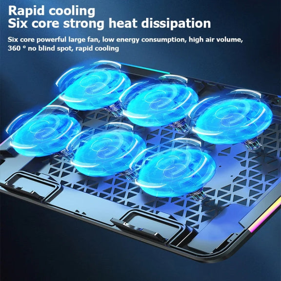 ICE COOREL A9R 6-fans Adjustable Laptop Stand Radiator with RGB Atmosphere Light(Black)