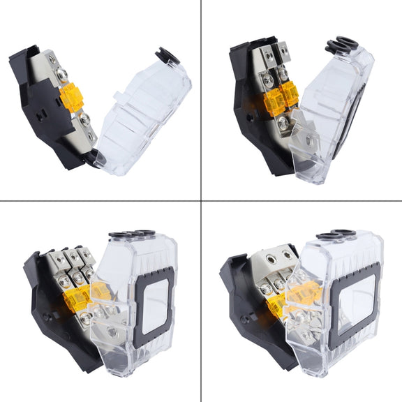 80A Car Audio Amplifier Modified Solid Brass Fuse Holder With Transparent Cover, Specifications: 4-way