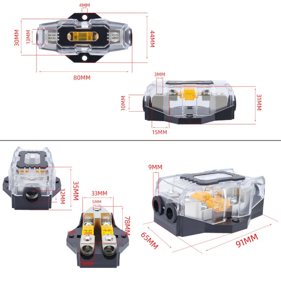 80A Car Audio Amplifier Modified Solid Brass Fuse Holder With Transparent Cover, Specifications: 4-way