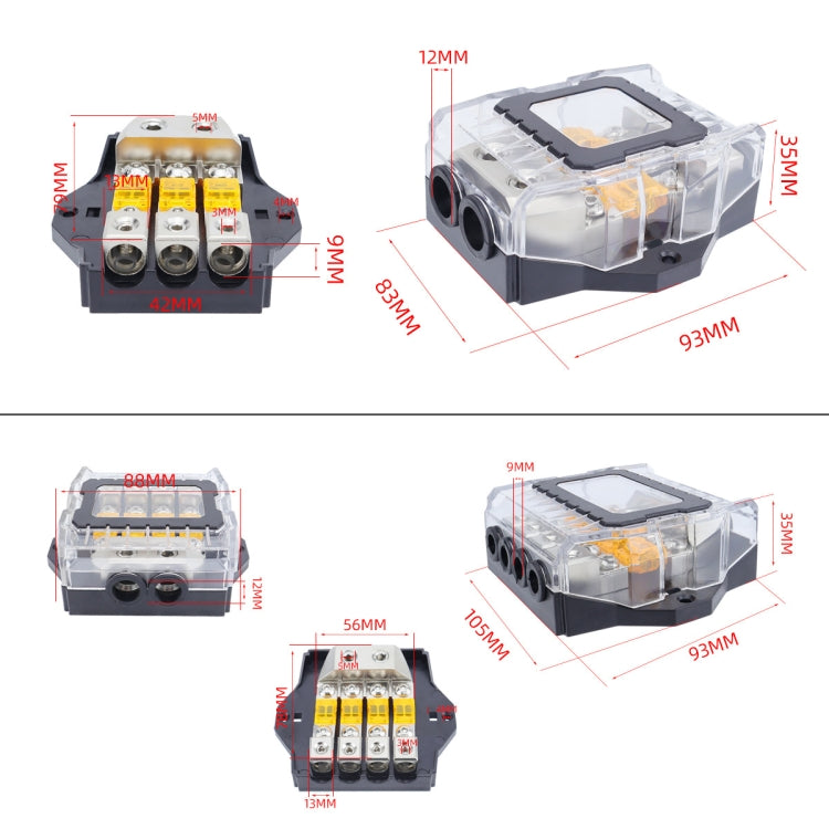 80A Car Audio Amplifier Modified Solid Brass Fuse Holder With Transparent Cover, Specifications: 4-way