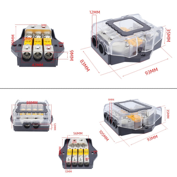 80A Car Audio Amplifier Modified Solid Brass Fuse Holder With Transparent Cover, Specifications: 4-way