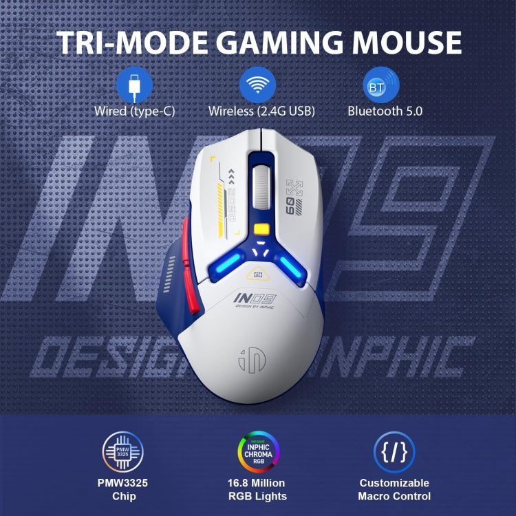 Inphic IN9 Tri-mode Wireless Bluetooth Gaming Office Computer Mouse(White)