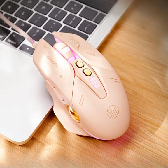 Inphic W8 Upgraded Wired Gaming Mice Macro Definition Light Emitting Mute Computer Mouse(Milk Tea Color)