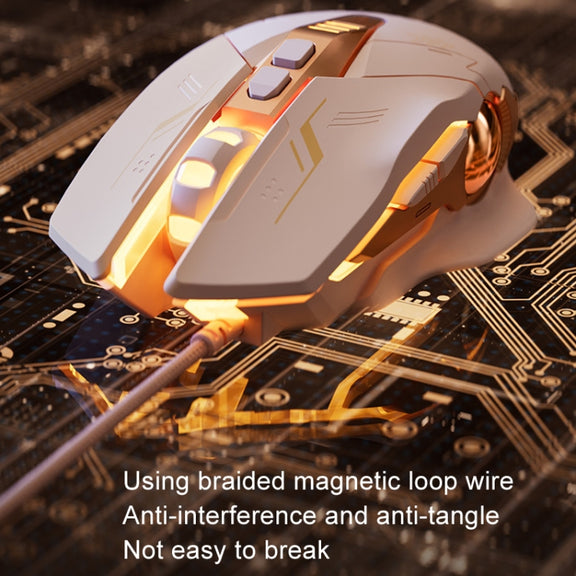Inphic W8 Upgraded Wired Gaming Mice Macro Definition Light Emitting Mute Computer Mouse(Milk Tea Color)