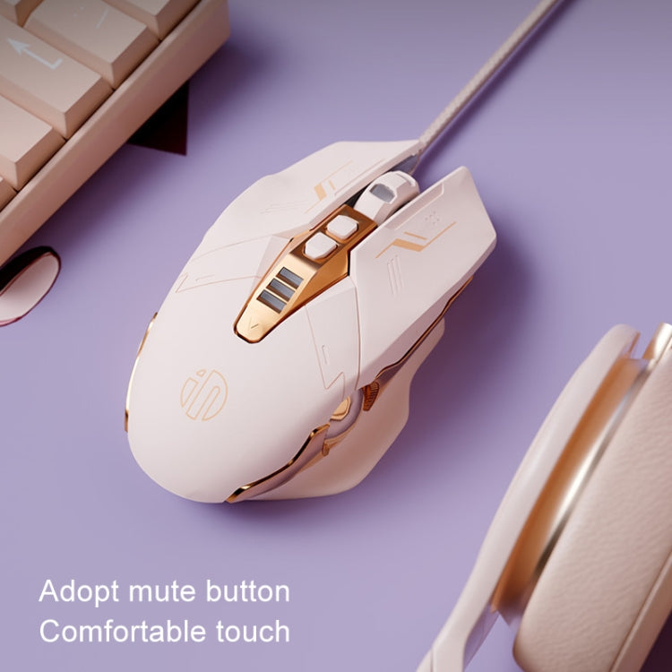 Inphic W8 Upgraded Wired Gaming Mice Macro Definition Light Emitting Mute Computer Mouse(Milk Tea Color)