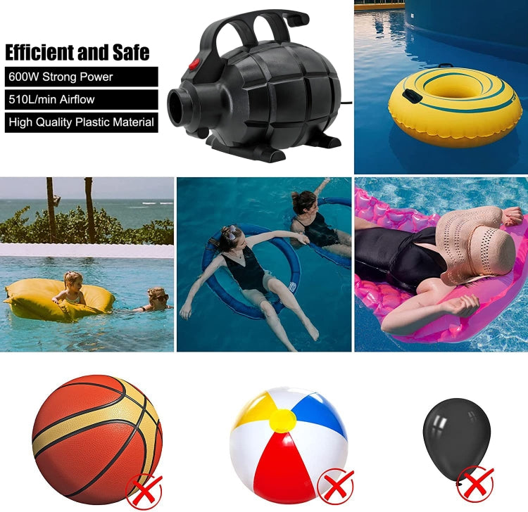 Electric Air Pump Household Inflatable Pump 600W High Power Electric Inflator, Plug: US Plug