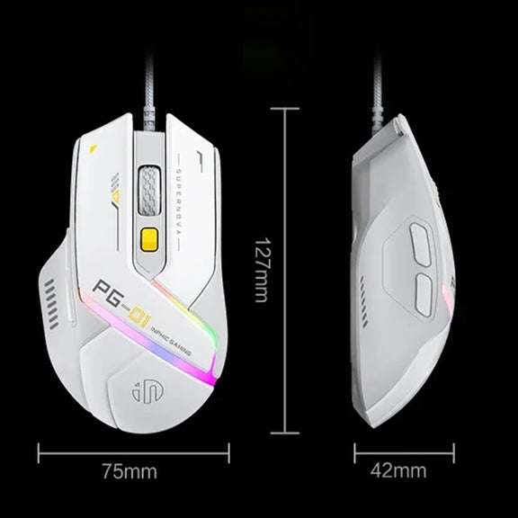 Inphic PG1 RGB Light Emitting Computer Gaming Wired Mouse(White)