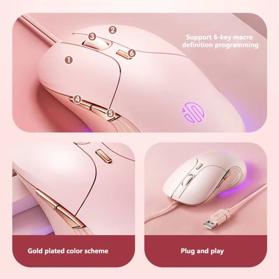 Inphic B8 Mute Light Emitting Wired Mice Home Office Gaming Computer Mouse(Milk Tea Color)