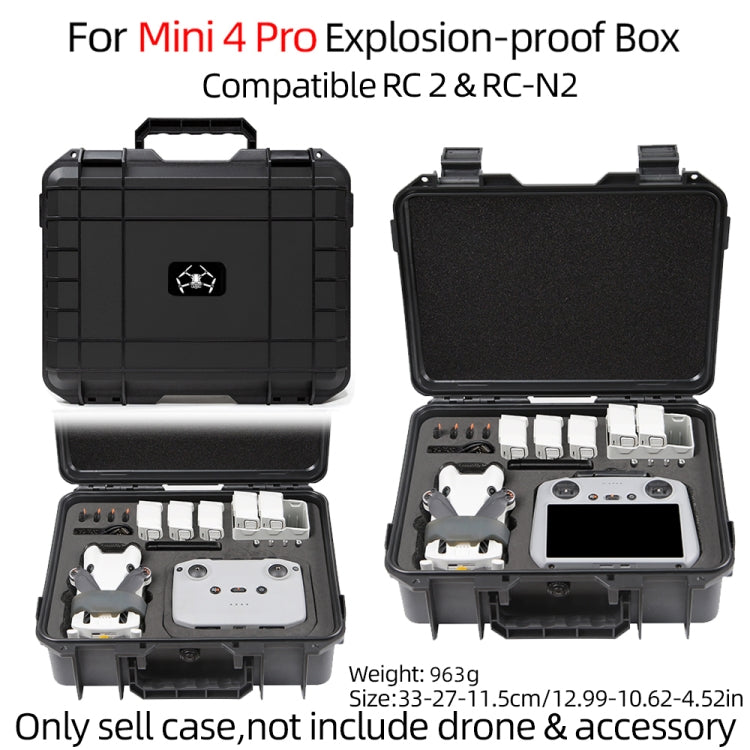 For DJI Mini 4 Pro Drone Suitcase Explosion-proof Box Compatible with RC 2 & RC-N2(Black)