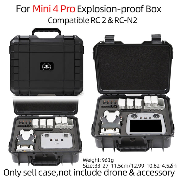 For DJI Mini 4 Pro Drone Suitcase Explosion-proof Box Compatible with RC 2 & RC-N2(Black)