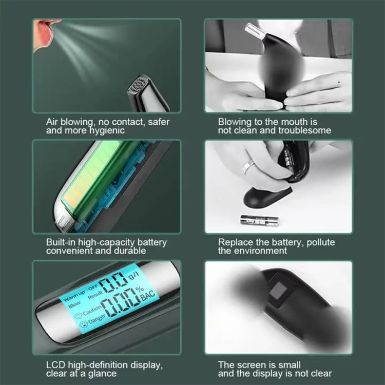 High-Precision Portable Alcohol Tester Rechargeable Breathalyzer With LCD Display(Black)