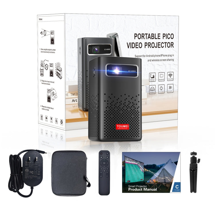 TOUMEI C900 Outdoor Portable Built-In Battery 4K HD Home Music Projector US Plug(Black)