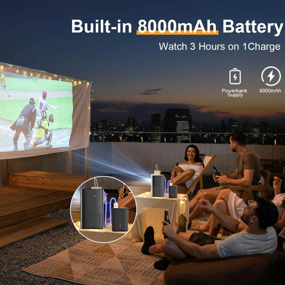 TOUMEI C900 Outdoor Portable Built-In Battery 4K HD Home Music Projector US Plug(Black)