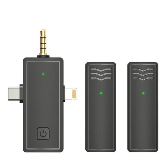 3 In 1 Wireless Lavalier Microphone For iPhone Type-C / USB-C 3.5mm Jack Smartphone SLR Camera PC 1 Drag 2