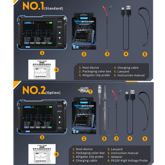 FNIRSI 2 In 1 Mini Portable Digital Oscilloscope Signal Generator, Set: Standard
