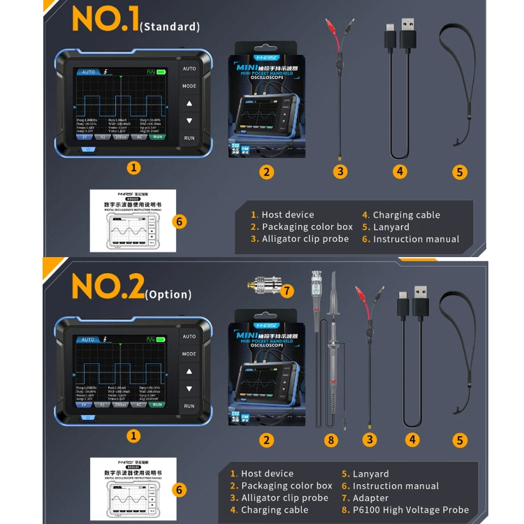 FNIRSI 2 In 1 Mini Portable Digital Oscilloscope Signal Generator, Set: Standard