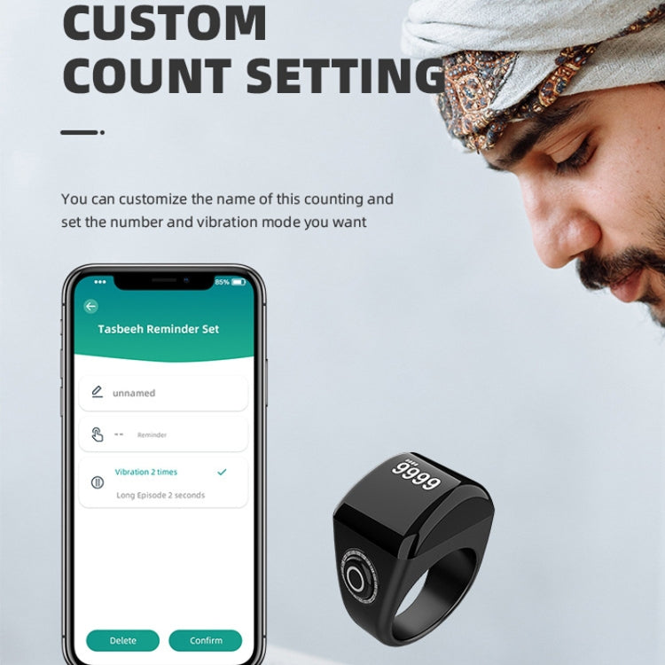 Equantu Smart Bluetooth Finger Counter Muslim Prayer Time Reminder Ring, Style: Gold 20mm