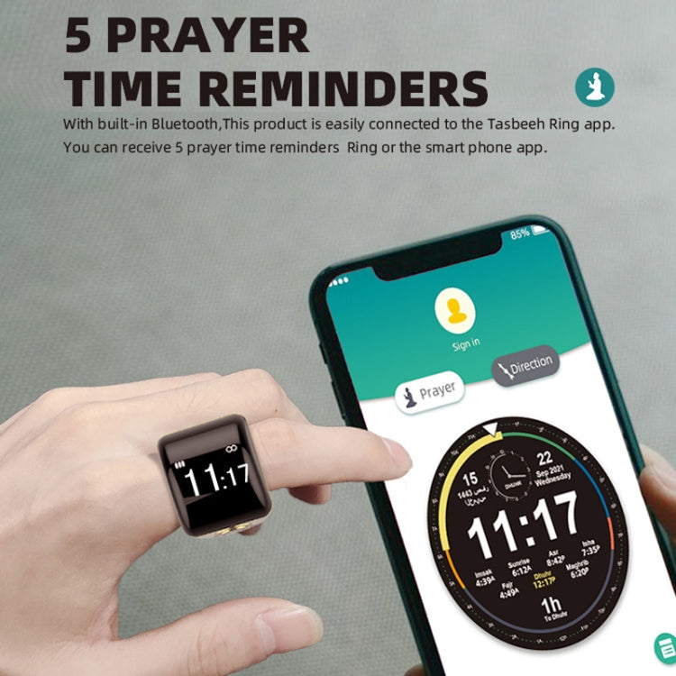 Equantu Smart Bluetooth Finger Counter Muslim Prayer Time Reminder Ring, Style: Gold 20mm
