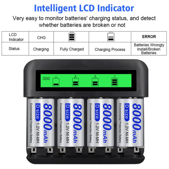NC559 Eight-Slot LCD Multifunctional Battery Charger AA / AAA / C / D Charger