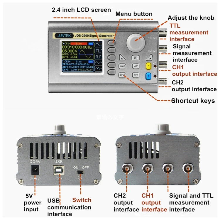 JUNTEK Programmable Dual-Channel DDS Function Arbitrary Waveform Signal Generator, Frequency: 50MHz(EU Plug)
