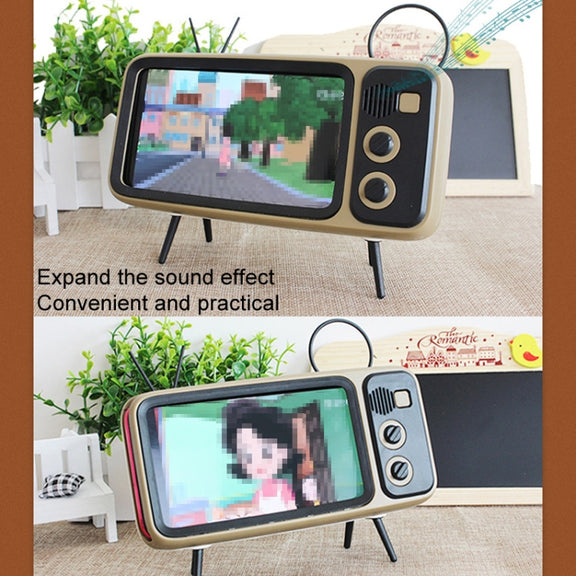 Retro Small TV Desktop Cell Phone Holder With Bluetooth Speaker Player(Orange Black)