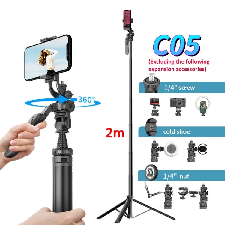 2m Metal Tripod Selfie Stick With 4 Expansion Interfaces & D07 Fill Light for Phone Camera