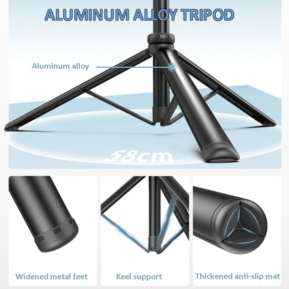 2m Metal Tripod Selfie Stick With 4 Expansion Interfaces & D07 Fill Light for Phone Camera