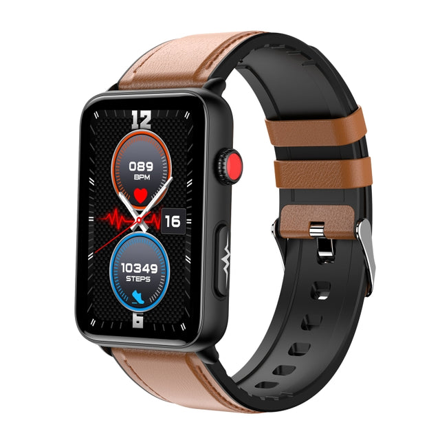 Smart Watch Ring ECG Temperature Heart Rate Blood Pressure Health Bluetooth Talking Watch, Color: Brown Leather