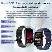 Smart Watch Ring ECG Temperature Heart Rate Blood Pressure Health Bluetooth Talking Watch, Color: Blue Silicone