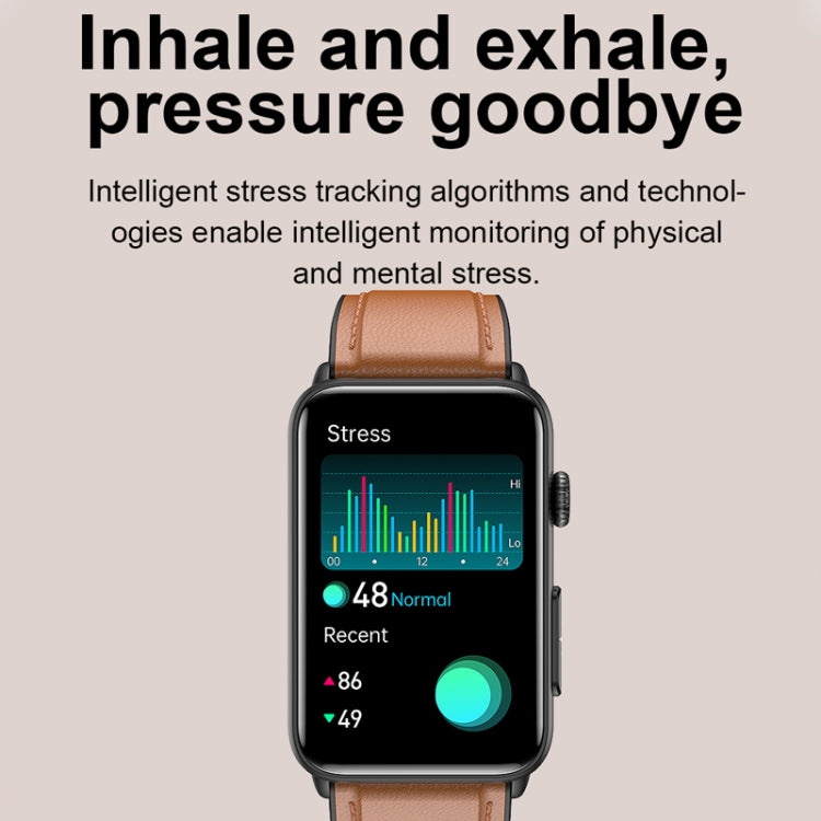 Smart Watch Ring ECG Temperature Heart Rate Blood Pressure Health Bluetooth Talking Watch, Color: Black Leather