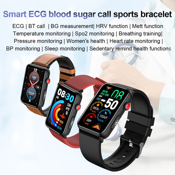Smart Watch Ring ECG Temperature Heart Rate Blood Pressure Health Bluetooth Talking Watch, Color: Black Leather