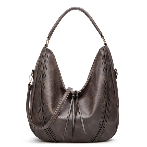 Women Large Capacity Tote Bag PU Leather Shoulder Bag Light Gray