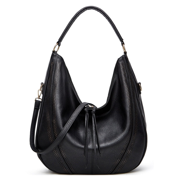 Women Large Capacity Tote Bag PU Leather Shoulder Bag Black