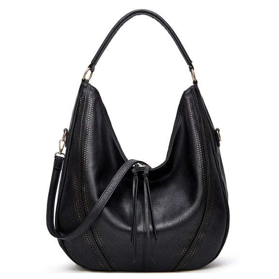 Women Large Capacity Tote Bag PU Leather Shoulder Bag Black