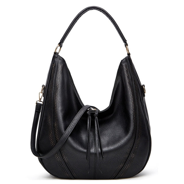 Women Large Capacity Tote Bag PU Leather Shoulder Bag Black