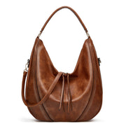 Women Large Capacity Tote Bag PU Leather Shoulder Bag Brown
