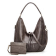 Women Large Capacity Tote Bag PU Leather Shoulder Bag 2 In 1 Light Gray - Handbags by PMC TechLife | Online Shopping South Africa | PMC TechLife | Buy Now Pay Later Mobicred