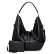 Women Large Capacity Tote Bag PU Leather Shoulder Bag 2 In 1 Black - Handbags by PMC TechLife | Online Shopping South Africa | PMC TechLife | Buy Now Pay Later Mobicred