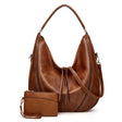 Women Large Capacity Tote Bag PU Leather Shoulder Bag 2 In 1 Brown - Handbags by PMC TechLife | Online Shopping South Africa | PMC TechLife | Buy Now Pay Later Mobicred
