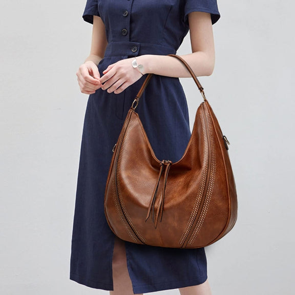 Women Large Capacity Tote Bag PU Leather Shoulder Bag Light Gray